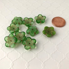 Load image into Gallery viewer, Green Puffed Hibiscus Flower Beads, Czech 16MM

