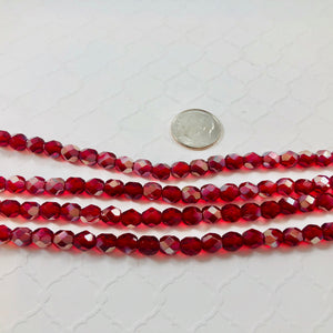 Bright Red AB, Czech Fire Polished, 6MM