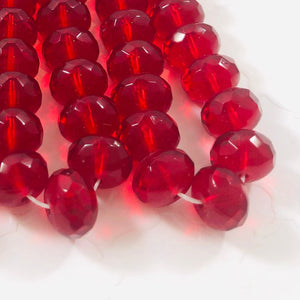 Czech Bright Red Rondell Glass Bead, 9MM