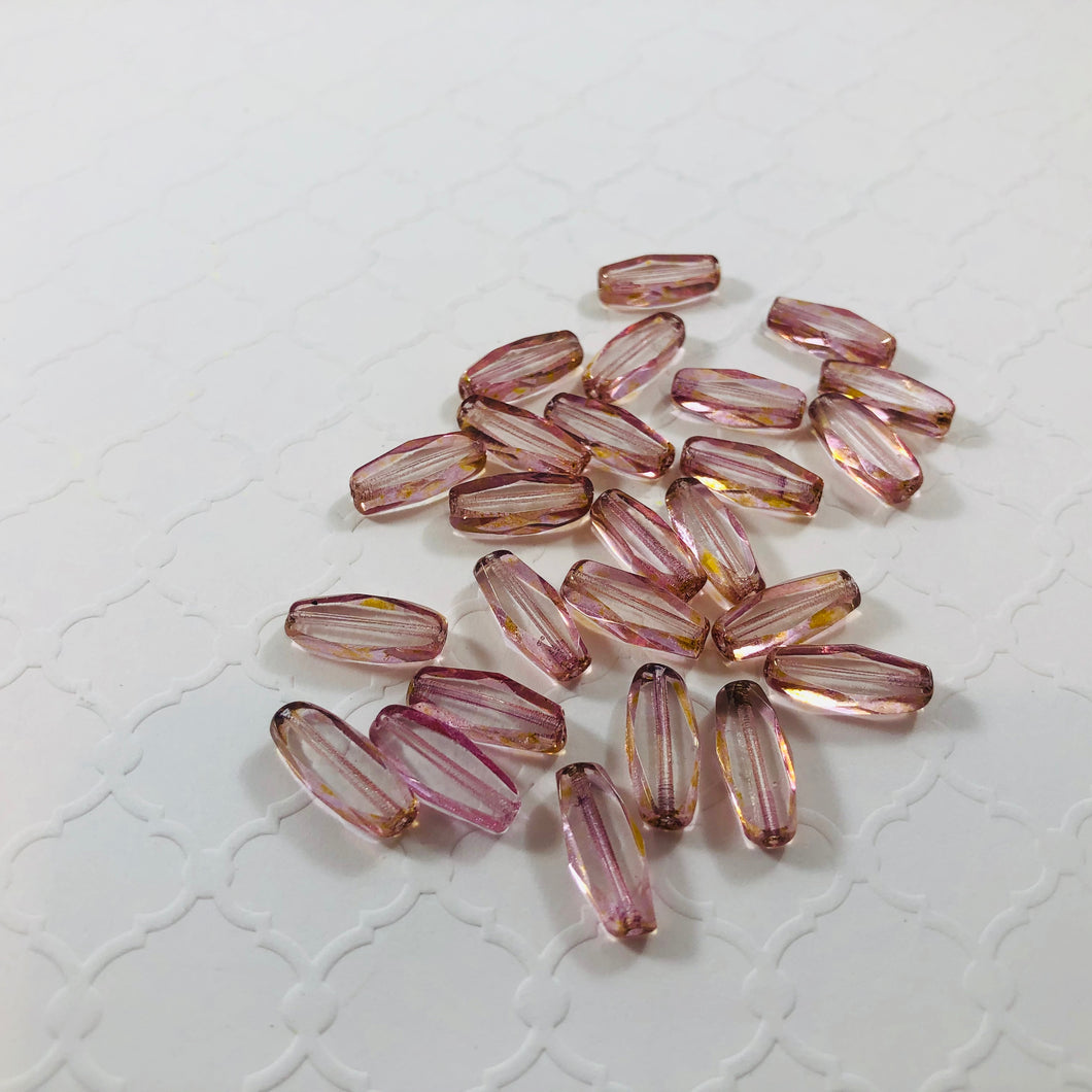 Pink Oblong Stained Glass Bead, Czech 14MM