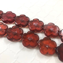 Load image into Gallery viewer, Etched Cranberry Red Glass Flower Bead, Czech 25MM
