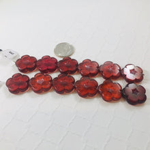 Load image into Gallery viewer, Etched Cranberry Red Glass Flower Bead, Czech 25MM
