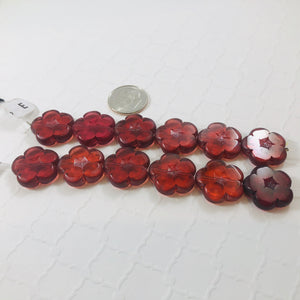 Etched Cranberry Red Glass Flower Bead, Czech 25MM