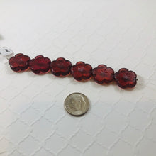 Load image into Gallery viewer, Etched Cranberry Red Glass Flower Bead, Czech 25MM
