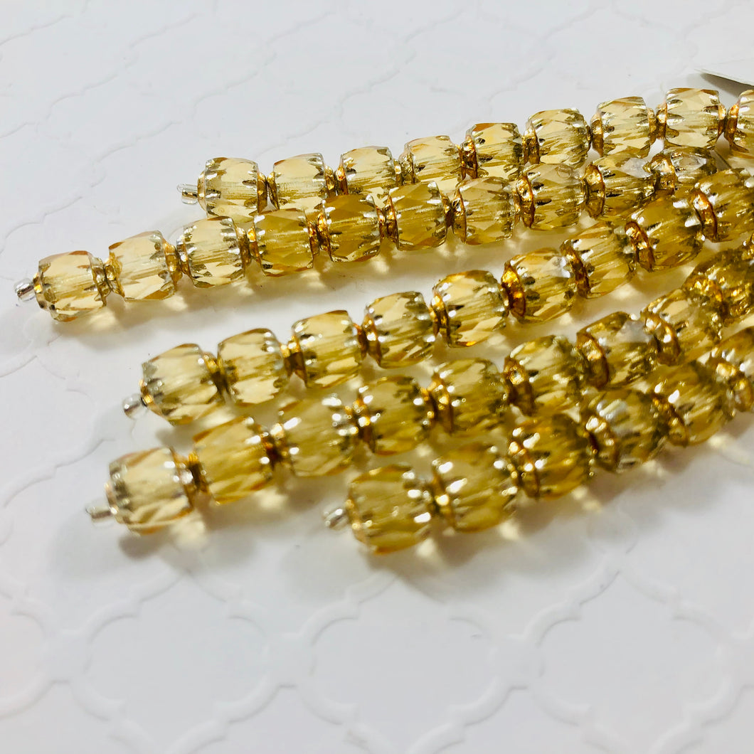 Yellow and Gold Cathedral Beads, Czech 6MM