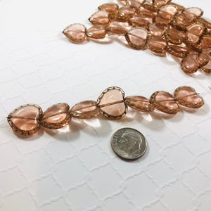 Peach Heart Table Cut Window Beads, Czech 17MM