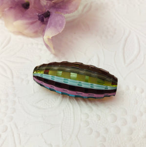 Mouth Blown Murano Sculpted Oval Glass Bead, Rainbow, 30MM