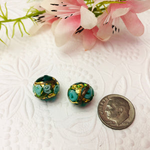 Murano Glass Green Roses Round Bead, 10 MM