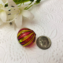 Load image into Gallery viewer, Murano Mouth Blown Peridot and Rubino Striped Round Glass Bead, 20MM
