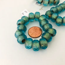 Load image into Gallery viewer, Blue Green Gold Wash and Lining Large Hole Roller Bead, 8MM x 12MM
