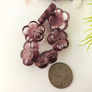 Czech Glass Mulberry and Bronze Finish Hibiscus Flower, 21MM
