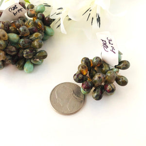 Drop Mix of Amber, Tea Green, Ladybug and Olive with Picasso Finish, 6 MM x 9 MM