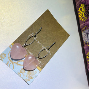 Rose Quartz Heart-Shaped Dangle Earrings in Sterling Silver