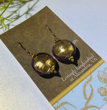 Load image into Gallery viewer, Murano Glass Gold Lavender Disc Earrings in 14K Gold Fill
