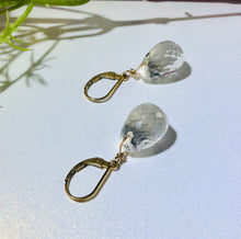 Load image into Gallery viewer, Large Crystal Quartz Briollet Earrings in Gold Fill
