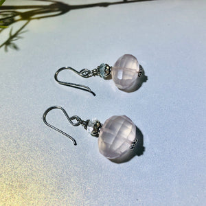 Rose Quartz and White Topaz Nugget Dangle Earrings in Sterling Silver