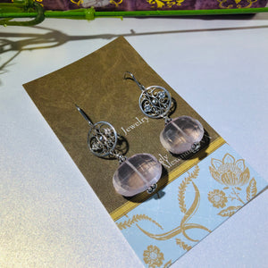 Rose Quartz Nugget Dangle Earrings in Sterling Silver