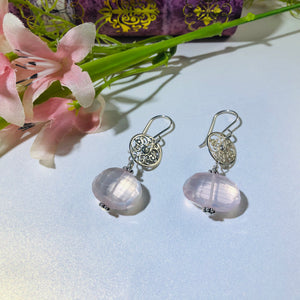 Rose Quartz Nugget Dangle Earrings in Sterling Silver
