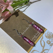 Load image into Gallery viewer, Murano  Glass Long Silver Foil and Pink Glass Earrings in Sterling Silver
