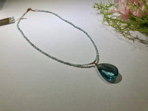 Huge Swiss Blue Topaz Pendant and Amazonite Necklace