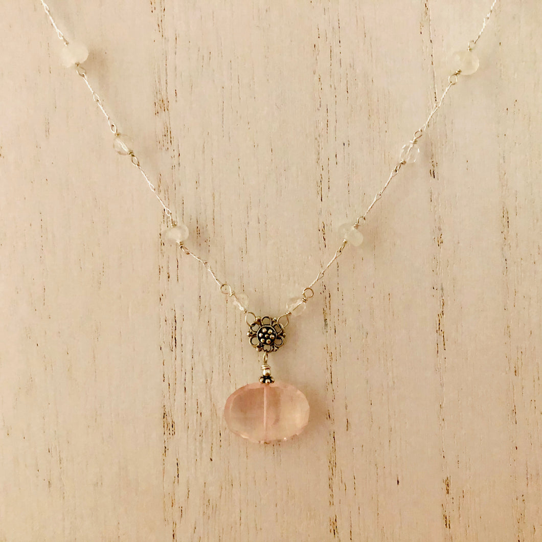 Rose Quartz with Moonstone and Crystal Quartz in Sterling Silver