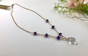 Crystal Quartz and Amethyst Necklace in Gold Fill