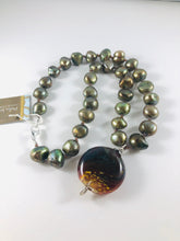 Load image into Gallery viewer, Green Murano Glass and Pearl Necklace in Sterling Silver
