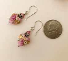 Load image into Gallery viewer, Pink Wedding Cake Heart Bead Earrings in Sterling Silver
