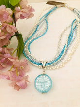 Load image into Gallery viewer, Multi-Strand Caribbean Blue Murano Glass Pendant in Sterling Silver
