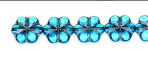 Aqua Blue Glass Puffed Flower Beads Czech 16MM