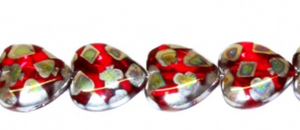 Red Puffed Glass Heart Rainbow Beads, Czech 15MM