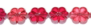 Etched Cranberry Glass Flower Bead, Czech 16MM