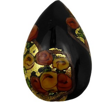 Load image into Gallery viewer, Murano Glass Bead Bed of Roses Exterior Gold Foil Flat Teardrop 40mm Black
