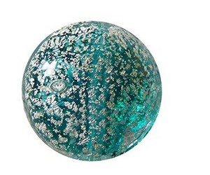 Murano Glass Foil Teal and Silver Coin Glass Bead, 14MM