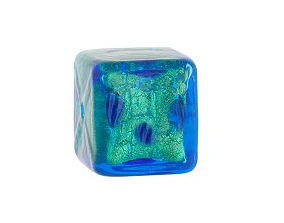 Murano Glass Foil Leopard Cube/Cobalt Dots, 14MM
