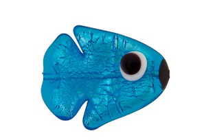 Murano Glass Aqua Silver Foil Fish Flat, 20MM