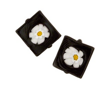 Load image into Gallery viewer, Murano Glass Black Square Glass Daisy Bead, 14mm
