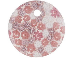 Murano Pink White Lace Flower Round Glass Pendant, 40mm