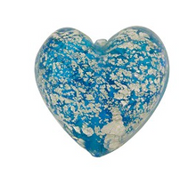Load image into Gallery viewer, Murano Foil Aqua Puffy Heart Glass Bead, 17MM
