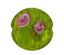 Load image into Gallery viewer, Murano Glass Green with Pink Flowers Disc, 20MM
