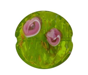 Murano Glass Green with Pink Flowers Disc, 20MM