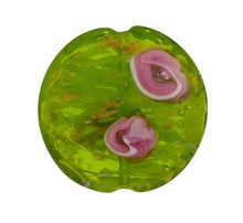 Load image into Gallery viewer, Murano Glass Green with Pink Flowers Disc, 20MM

