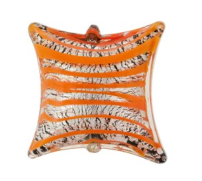 Murano Foil Orange/Silver Venetian Foil Pillow Shape Glass Bead, 20MM