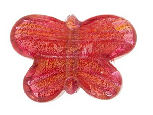 Murano Foil White Gold Foil Butterfly Glass Bead, 30MM