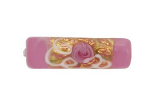 Load image into Gallery viewer, Murano Wedding Cake Pink and Gold Glass Tube Bead, 25MM
