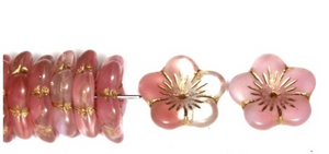 Pink Puffed Flower Beads, Czech 15MM