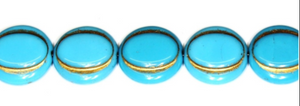 Turquoise / Gold Eskooko Coin Beads, Czech 16MM
