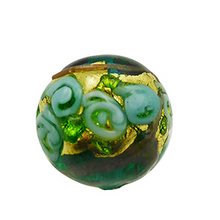 Load image into Gallery viewer, Murano Glass Green Roses Round Bead, 10 MM
