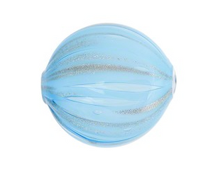 Blown Aqua Murano Glass Flat Round Bead, Double Layer, 25MM