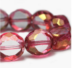 Medium Pink with Golden Luster Table Cut Faceted Rounds, 12MM